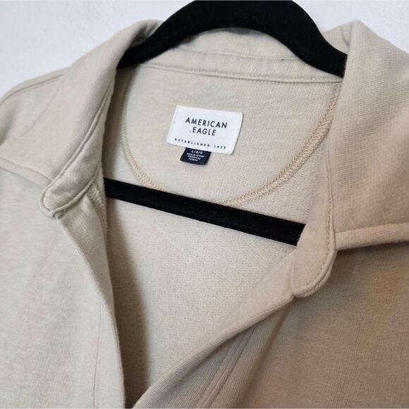 AMERICAN EAGLE Oversized Cropped Collared Sweatshirt Fleece Lined Top Boxy Sz L - Picture 4 of 11